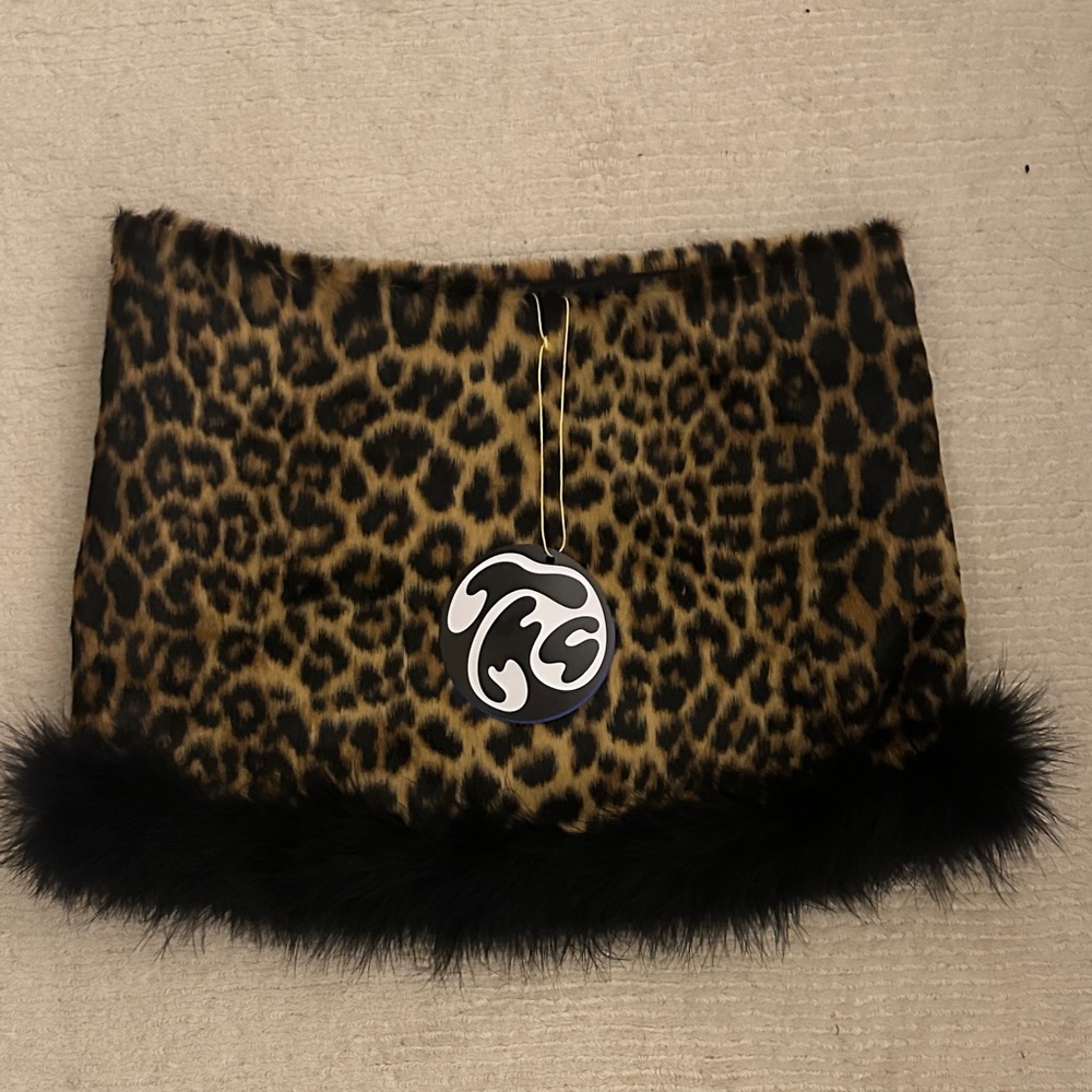 Tyler MCGILLIVARY Petra mini skirt Leopard Print Skirt with Black Fur Trim